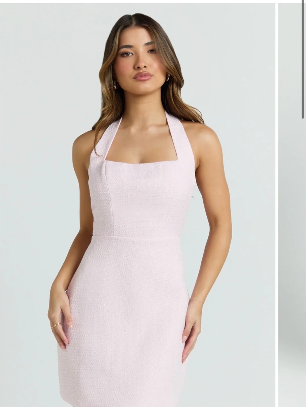 Showpo Pale Pink Halter Square-Neck Mini Dress